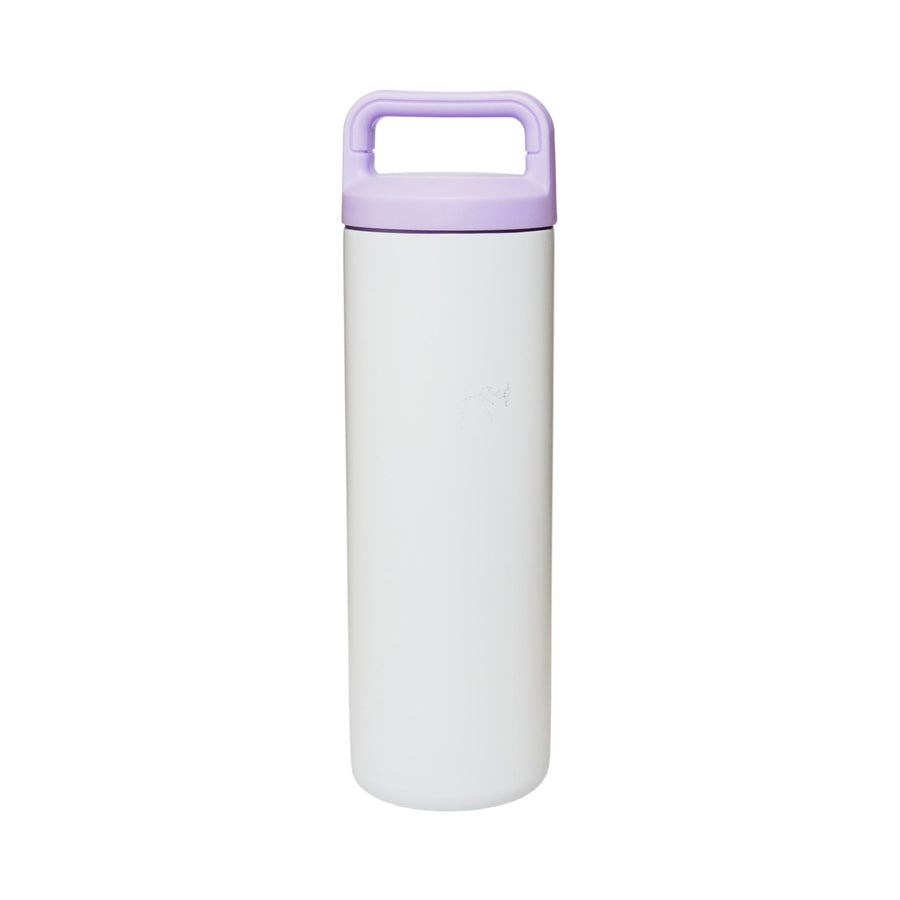 White 20oz Stainless Steel Bottle with Lavender Carry Screw-on Lid