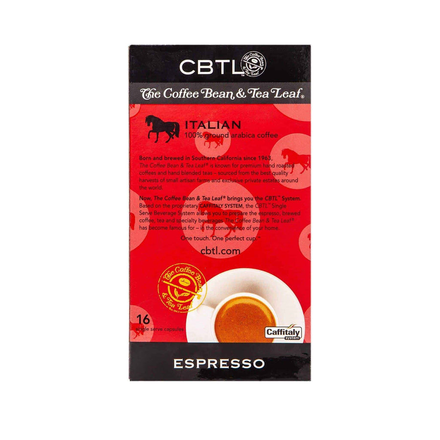 CBTL Italian Espresso Capsules Single Serve Pod from The Coffee Bean & tea Leaf 16ct box - Back