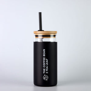 19oz Glass Tumbler with Sleeve and Straw (Black)
