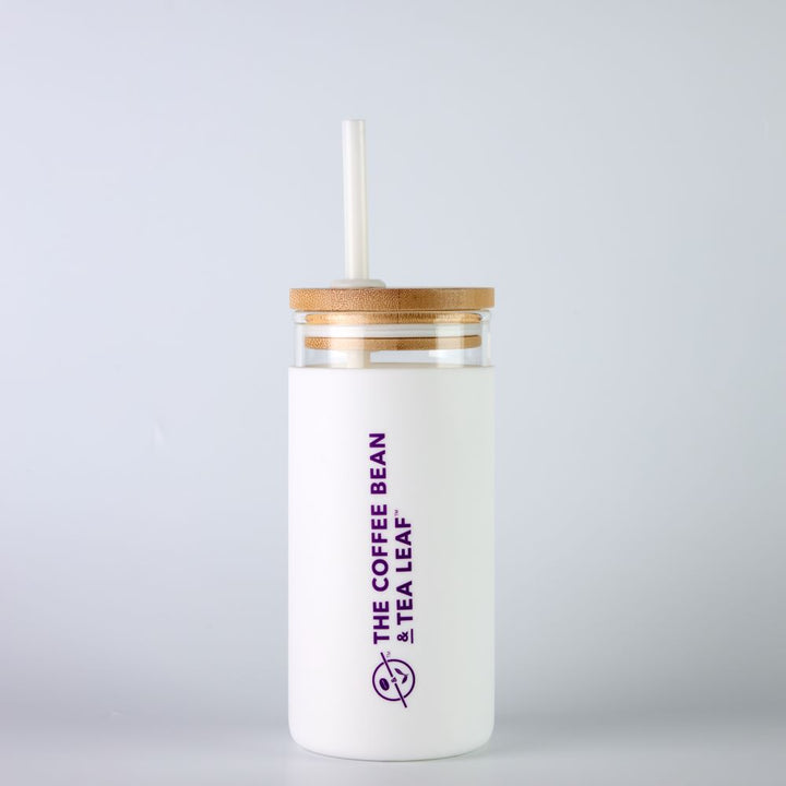 Buy Grey Glass Tumbler with Bamboo Straw & Lid Online