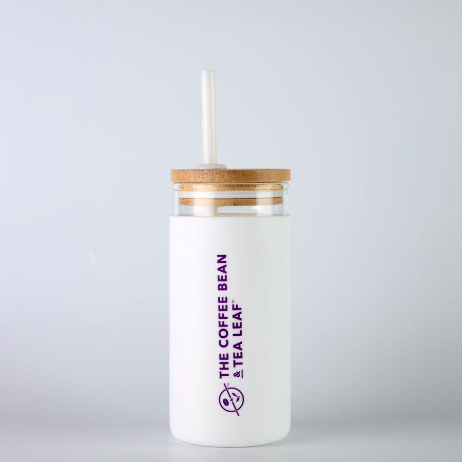 19oz Glass Tumbler with Sleeve and Straw (White)