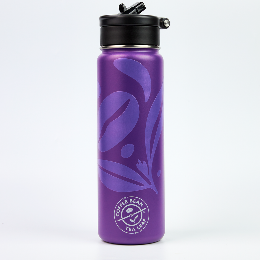 Purple stainless steel 24oz thermos with flip up straw in screw on lid