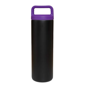 Black 20oz Stainless Steel Bottle with Purple Carry Screw-on Lid