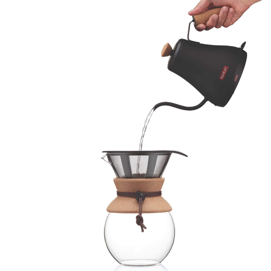 8 Cup Pour Over Coffee Maker with Cork and Reusable Filter  by The Coffee Bean & Tea Leaf pour water in