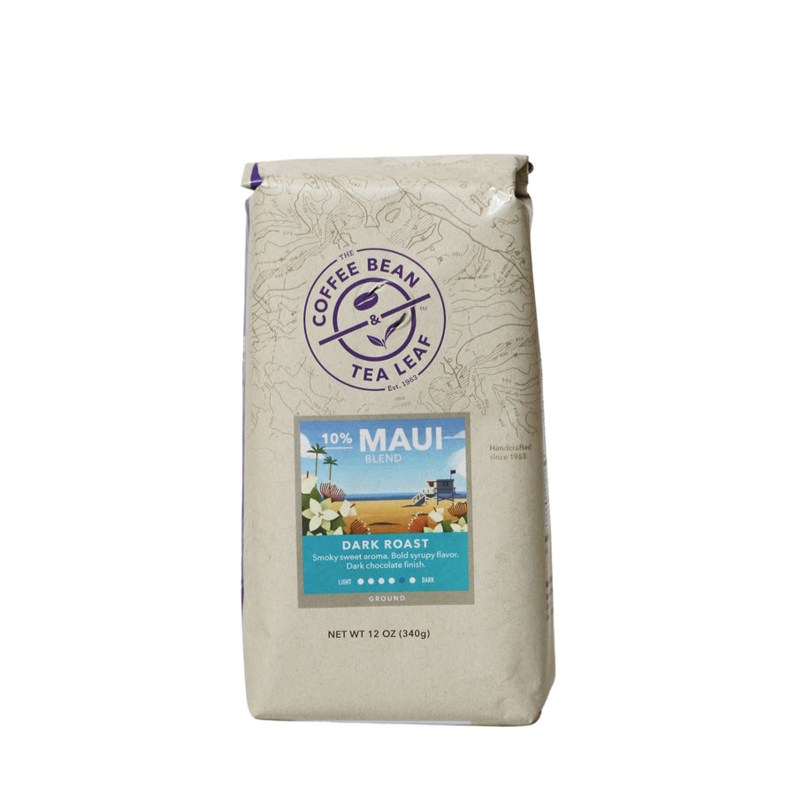 10% Maui Blend Dark Roast Ground Coffee bag 12oz, by The Coffee Bean & Tea Leaf - Front Side