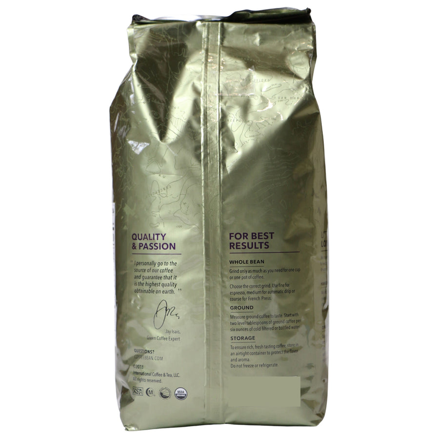 Mexico Organic whole bean medium roast coffee, 32oz (2lb) bag - Back Side