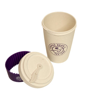 Bamboo reusbale cup with jacket sleeve and screw on lid