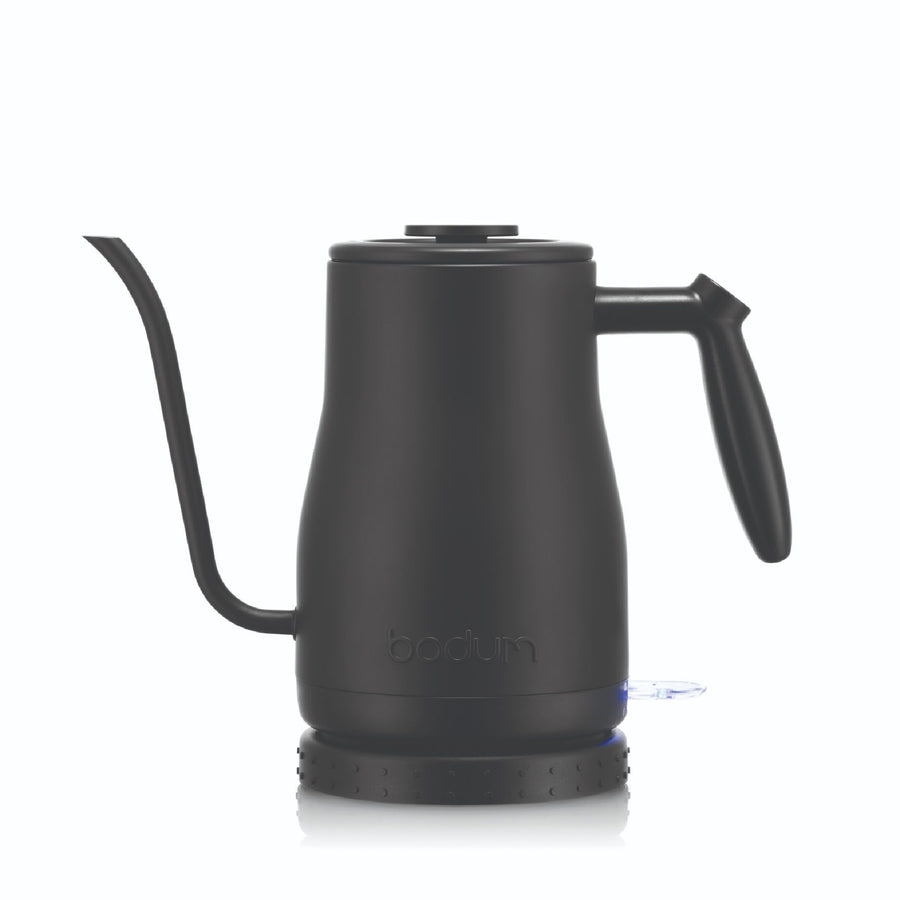 black gooseneck electric kettle for pour over coffee from Bodum