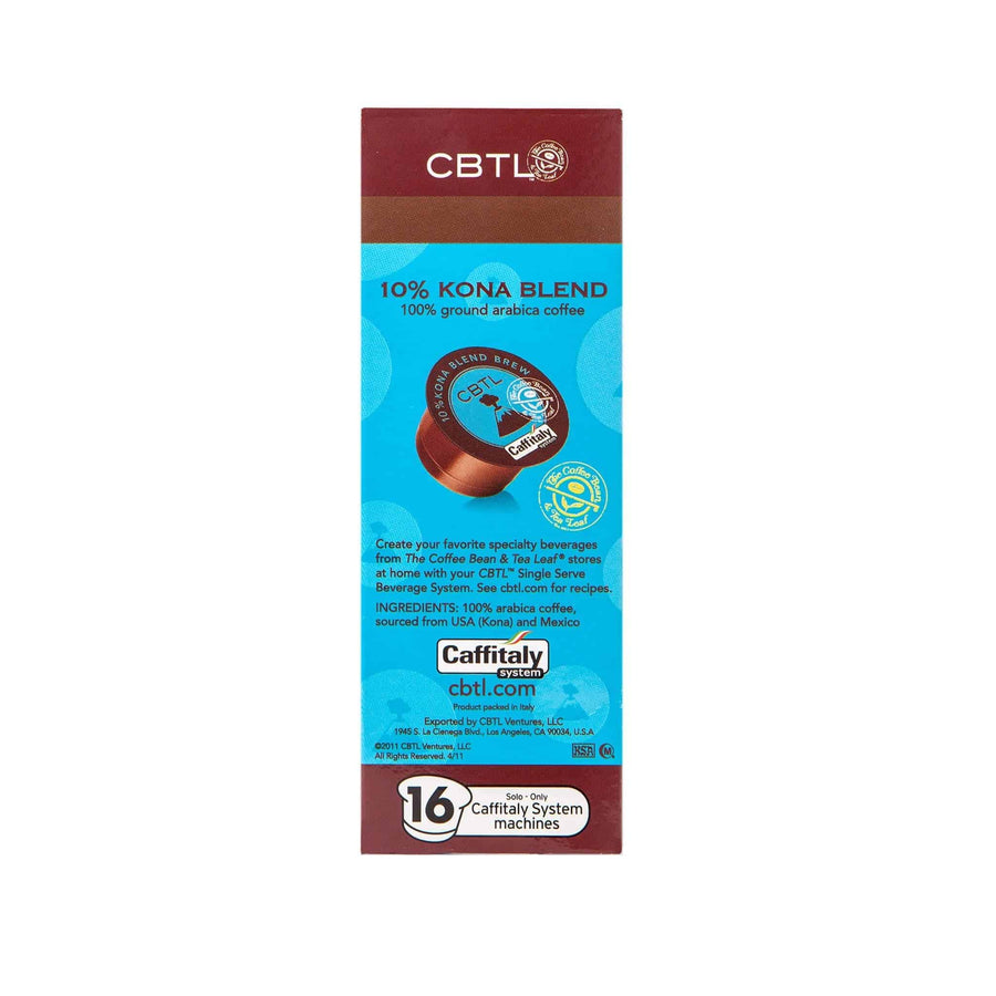 CBTL 10% Kona Blend Coffee Capsules Single Serve Pods from The Coffee Bean & Tea Leaf 16ct box - Side