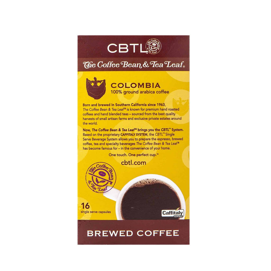 CBTL Colombia Coffee Capsules Single Serve Pods from The Coffee Bean & Tea Leaf 16ct box - Back