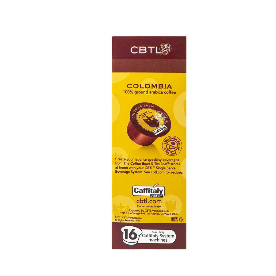 CBTL Colombia Coffee Capsules Single Serve Pods from The Coffee Bean & Tea Leaf 16ct box - Side 1