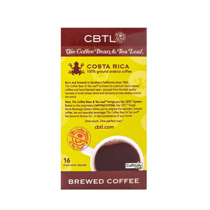 CBTL Costa Rica Coffee Capsules Single Serve Pods from The Coffee Bean & Tea Leaf 16ct box - Back