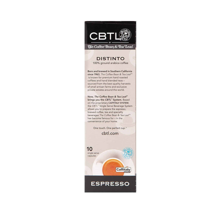 CBTL Distinto Espresso Capsules Single Serve Pods from The Coffee Bean & Tea Leaf 10ct box - Back