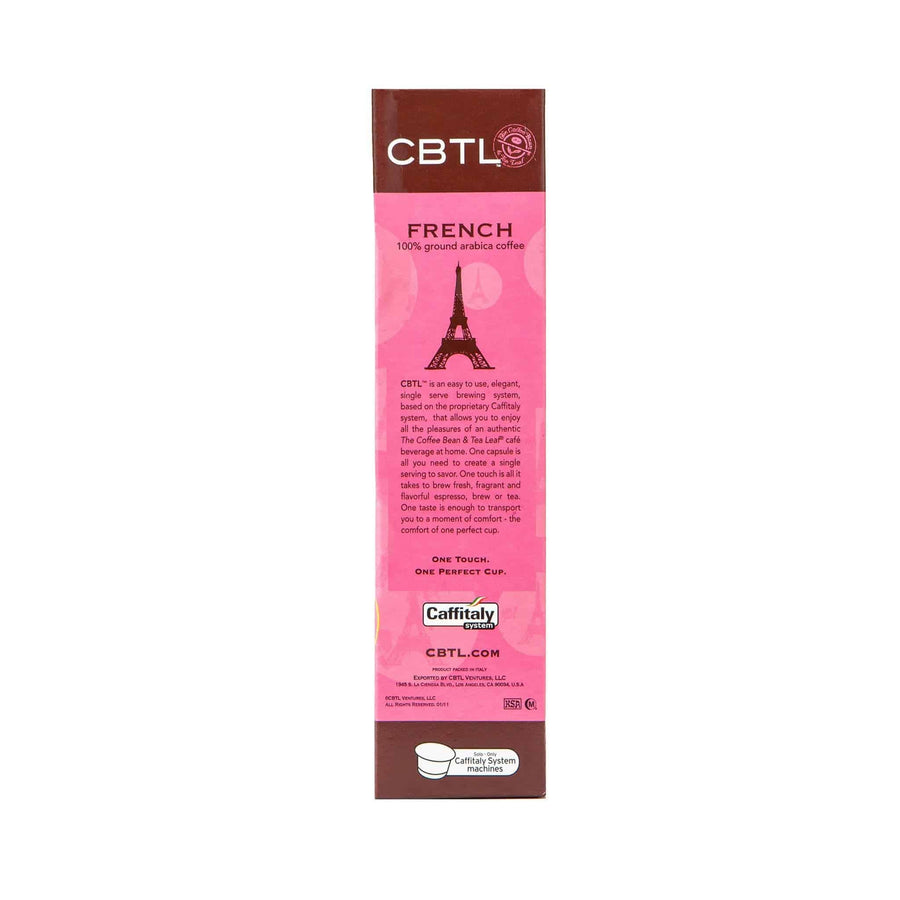 CBTL French Coffee Capsules Single Serve Pods from The Coffee Bean & Tea Leaf 10ct Box - Side 1