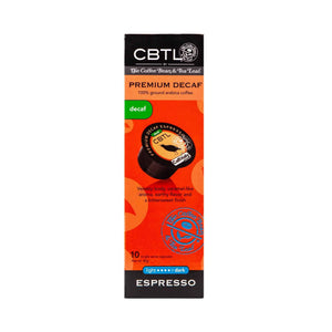 CBTL Premium Decaf Espresso Capsules Single Serve Pod from The Coffee Bean & Tea Leaf 10ct Box