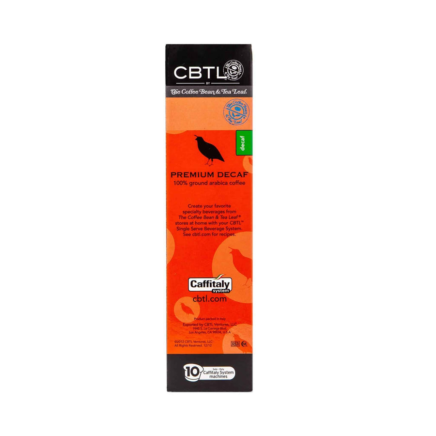 CBTL Premium Decaf Espresso Capsules Single Serve Pod from The Coffee Bean & Tea Leaf 10ct Box - Side 2