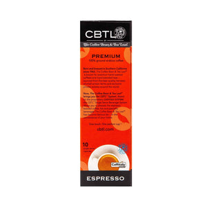 CBTL Premium Espresso Capsules Single Serve Pod from The Coffee Bean & Tea Leaf 10ct box - Back