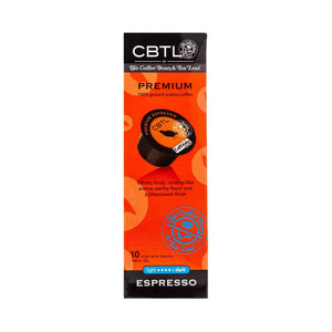 CBTL Premium Espresso Capsules Single Serve Pod from The Coffee Bean & Tea Leaf 10ct box for Caffitaly brewers