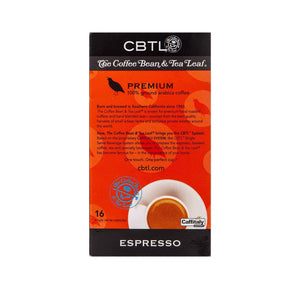 CBTL Premium Espresso Capsules Single Serve Pod from The Coffee Bean & Tea Leaf 16ct box - Back