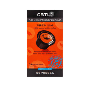 CBTL Premium Espresso Capsules Single Serve Pod from The Coffee Bean & Tea Leaf 16ct box for Caffitaly brewers